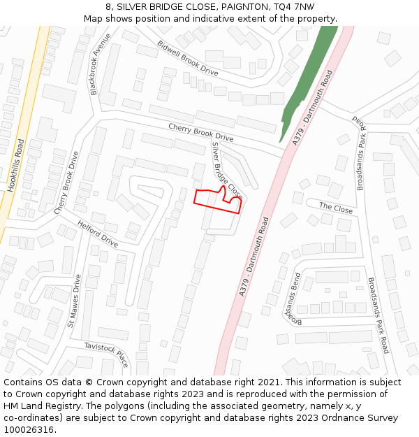 8, SILVER BRIDGE CLOSE, PAIGNTON, TQ4 7NW: Location map and indicative extent of plot