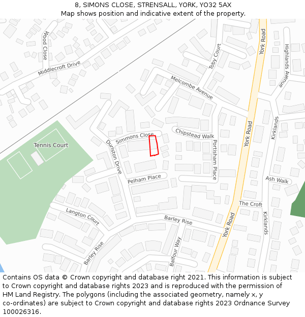 8, SIMONS CLOSE, STRENSALL, YORK, YO32 5AX: Location map and indicative extent of plot