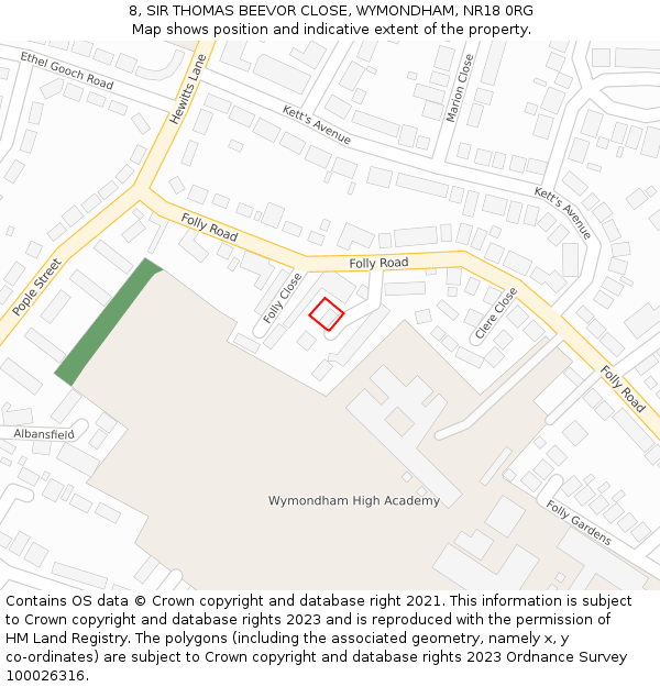 8, SIR THOMAS BEEVOR CLOSE, WYMONDHAM, NR18 0RG: Location map and indicative extent of plot