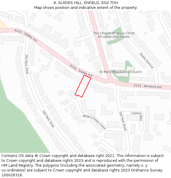 8, SLADES HILL, ENFIELD, EN2 7DH: Location map and indicative extent of plot