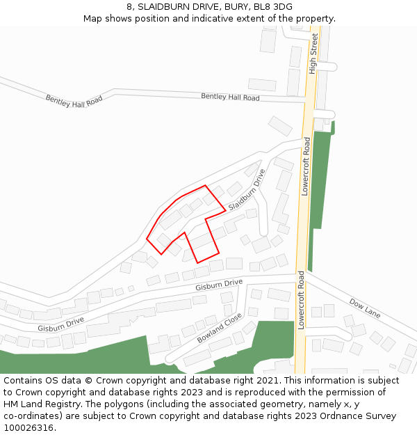 8, SLAIDBURN DRIVE, BURY, BL8 3DG: Location map and indicative extent of plot