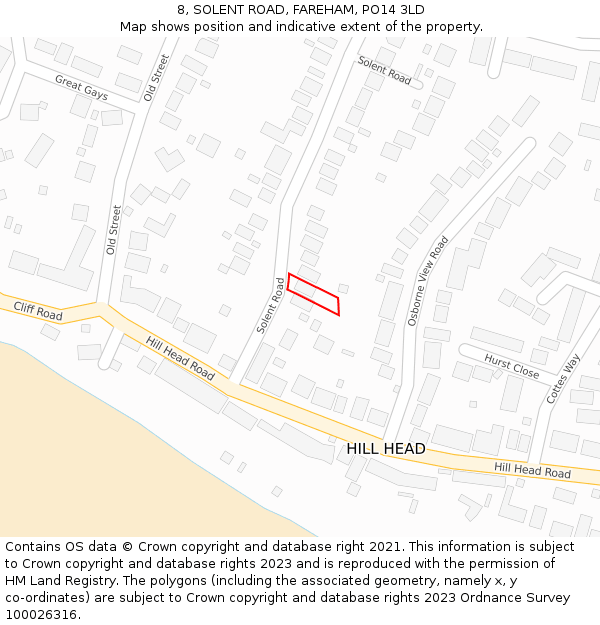 8, SOLENT ROAD, FAREHAM, PO14 3LD: Location map and indicative extent of plot