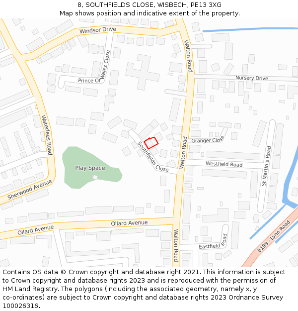 8, SOUTHFIELDS CLOSE, WISBECH, PE13 3XG: Location map and indicative extent of plot