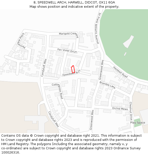 8, SPEEDWELL ARCH, HARWELL, DIDCOT, OX11 6GA: Location map and indicative extent of plot