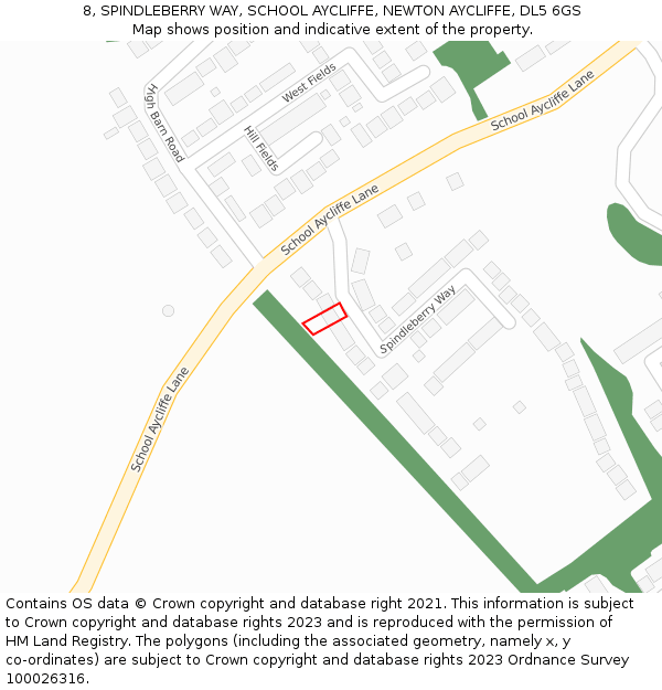 8, SPINDLEBERRY WAY, SCHOOL AYCLIFFE, NEWTON AYCLIFFE, DL5 6GS: Location map and indicative extent of plot