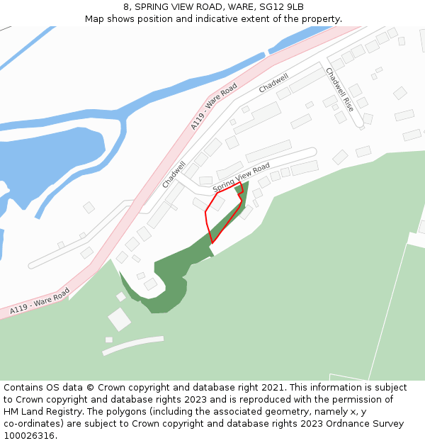 8, SPRING VIEW ROAD, WARE, SG12 9LB: Location map and indicative extent of plot