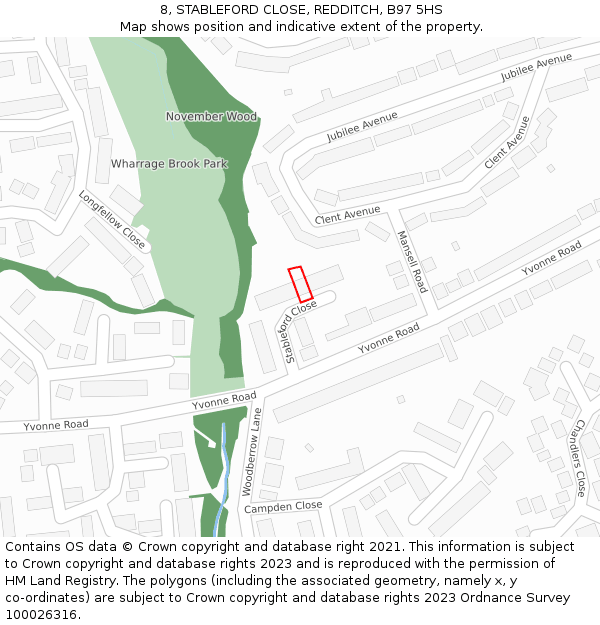 8, STABLEFORD CLOSE, REDDITCH, B97 5HS: Location map and indicative extent of plot