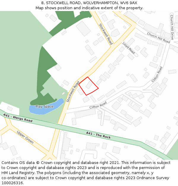 8, STOCKWELL ROAD, WOLVERHAMPTON, WV6 9AX: Location map and indicative extent of plot