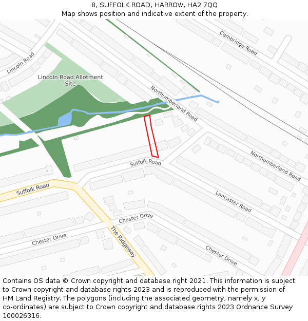 8, SUFFOLK ROAD, HARROW, HA2 7QQ: Location map and indicative extent of plot
