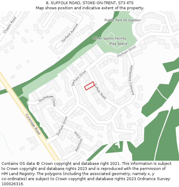 8, SUFFOLK ROAD, STOKE-ON-TRENT, ST3 4TS: Location map and indicative extent of plot