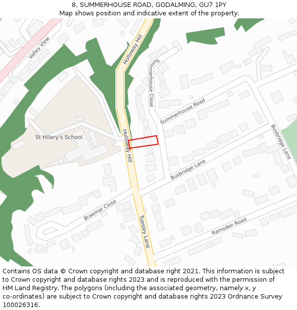 8, SUMMERHOUSE ROAD, GODALMING, GU7 1PY: Location map and indicative extent of plot