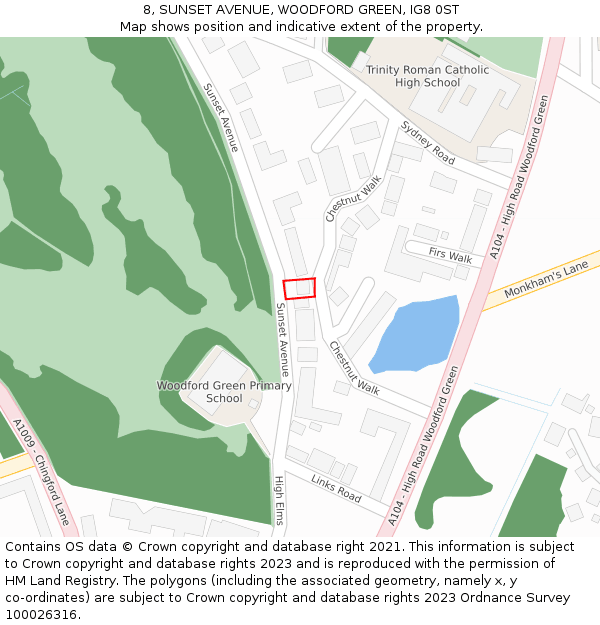 8, SUNSET AVENUE, WOODFORD GREEN, IG8 0ST: Location map and indicative extent of plot