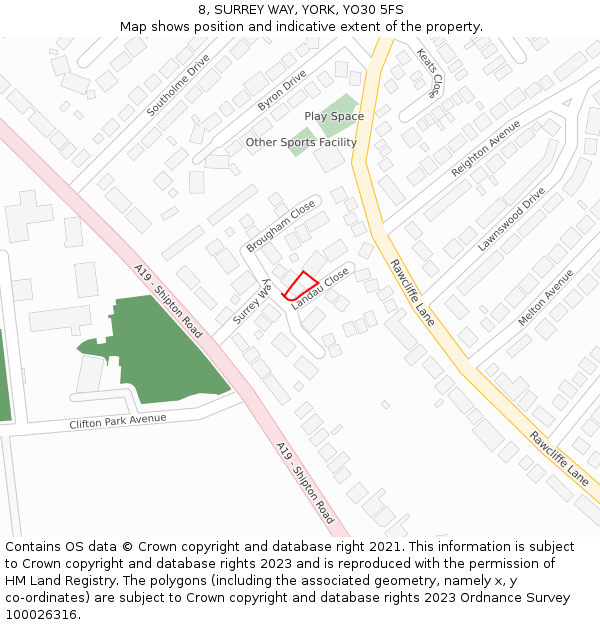 8, SURREY WAY, YORK, YO30 5FS: Location map and indicative extent of plot