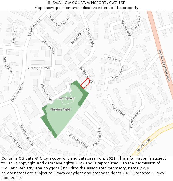 8, SWALLOW COURT, WINSFORD, CW7 1SR: Location map and indicative extent of plot