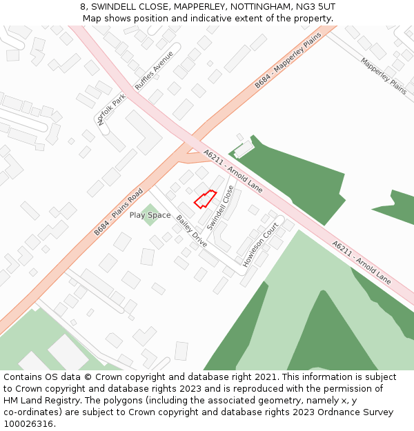 8, SWINDELL CLOSE, MAPPERLEY, NOTTINGHAM, NG3 5UT: Location map and indicative extent of plot