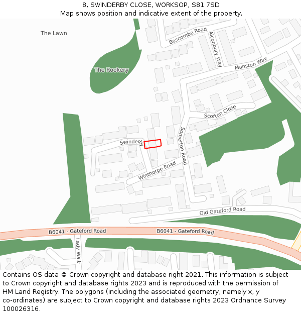 8, SWINDERBY CLOSE, WORKSOP, S81 7SD: Location map and indicative extent of plot