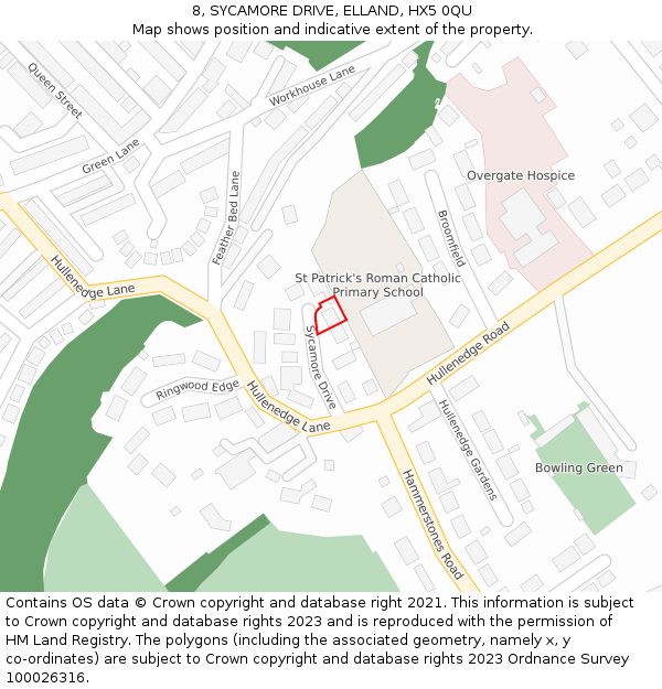 8, SYCAMORE DRIVE, ELLAND, HX5 0QU: Location map and indicative extent of plot