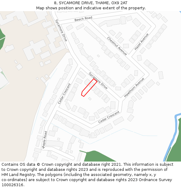 8, SYCAMORE DRIVE, THAME, OX9 2AT: Location map and indicative extent of plot