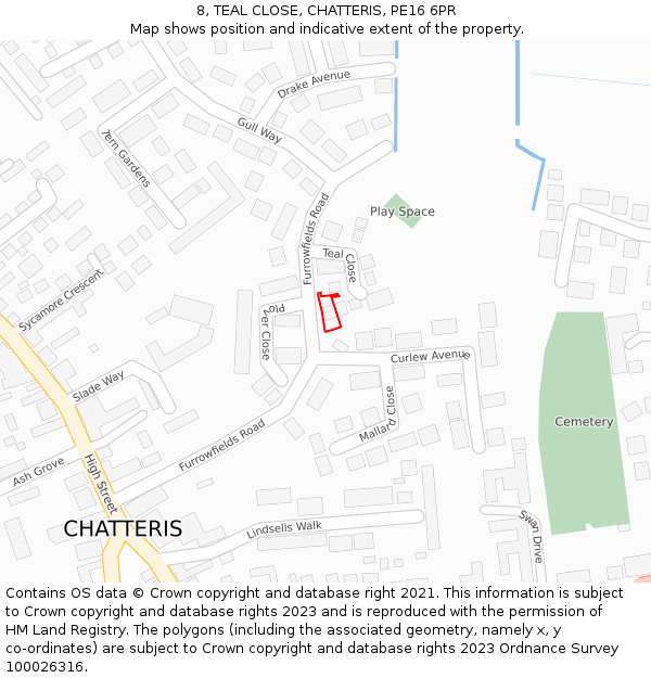 8, TEAL CLOSE, CHATTERIS, PE16 6PR: Location map and indicative extent of plot