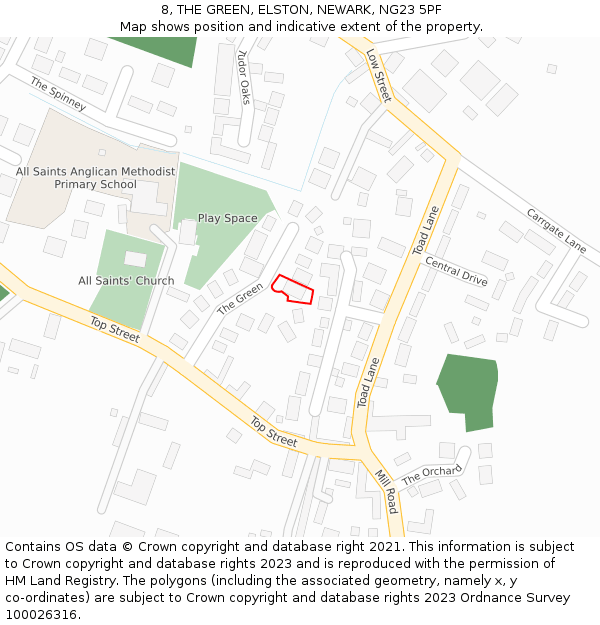 8, THE GREEN, ELSTON, NEWARK, NG23 5PF: Location map and indicative extent of plot