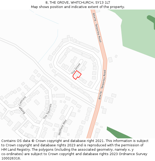 8, THE GROVE, WHITCHURCH, SY13 1LT: Location map and indicative extent of plot