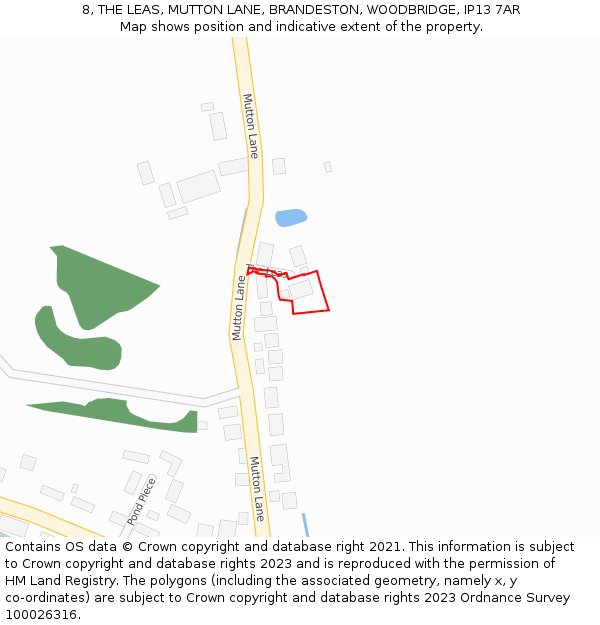 8, THE LEAS, MUTTON LANE, BRANDESTON, WOODBRIDGE, IP13 7AR: Location map and indicative extent of plot