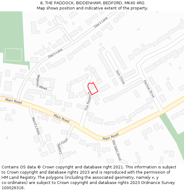 8, THE PADDOCK, BIDDENHAM, BEDFORD, MK40 4RG: Location map and indicative extent of plot