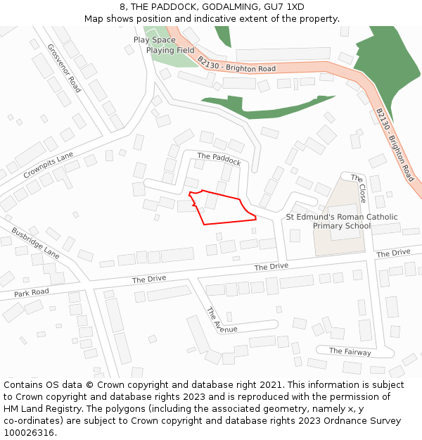 8, THE PADDOCK, GODALMING, GU7 1XD: Location map and indicative extent of plot