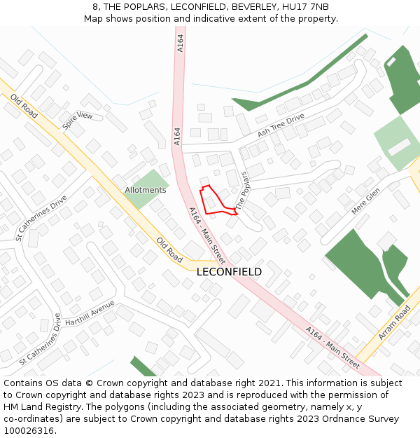 8, THE POPLARS, LECONFIELD, BEVERLEY, HU17 7NB: Location map and indicative extent of plot