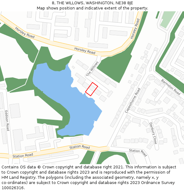 8, THE WILLOWS, WASHINGTON, NE38 8JE: Location map and indicative extent of plot