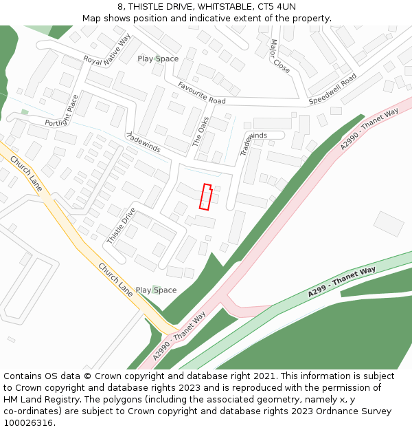 8, THISTLE DRIVE, WHITSTABLE, CT5 4UN: Location map and indicative extent of plot