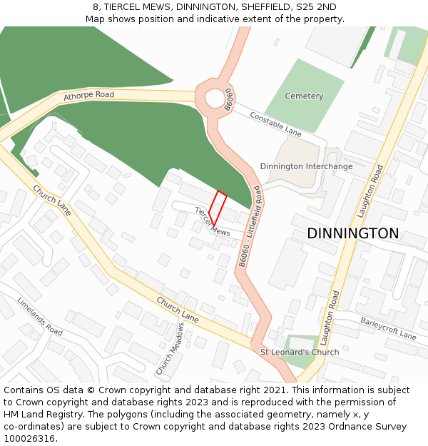 8, TIERCEL MEWS, DINNINGTON, SHEFFIELD, S25 2ND: Location map and indicative extent of plot