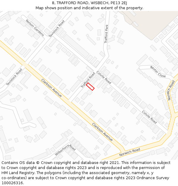 8, TRAFFORD ROAD, WISBECH, PE13 2EJ: Location map and indicative extent of plot