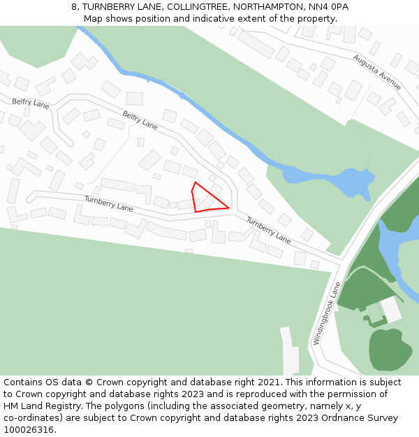 8, TURNBERRY LANE, COLLINGTREE, NORTHAMPTON, NN4 0PA: Location map and indicative extent of plot