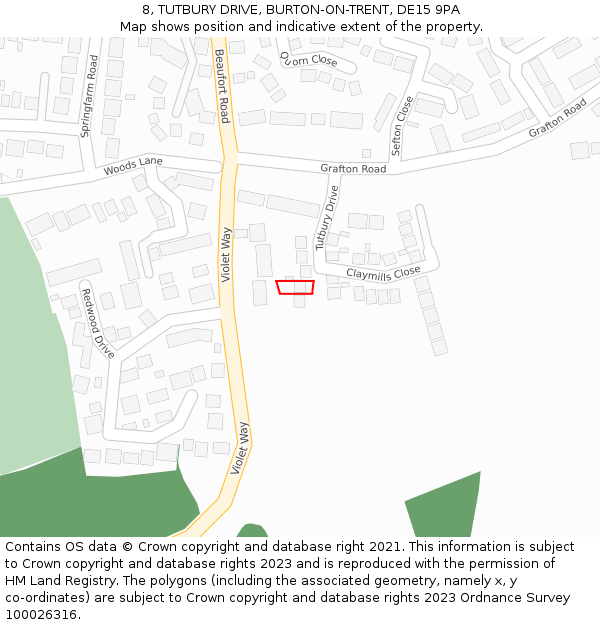 8, TUTBURY DRIVE, BURTON-ON-TRENT, DE15 9PA: Location map and indicative extent of plot