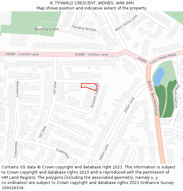 8, TYNWALD CRESCENT, WIDNES, WA8 9AN: Location map and indicative extent of plot