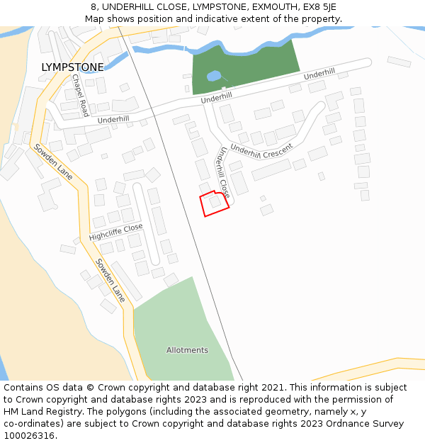 8, UNDERHILL CLOSE, LYMPSTONE, EXMOUTH, EX8 5JE: Location map and indicative extent of plot