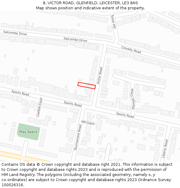 8, VICTOR ROAD, GLENFIELD, LEICESTER, LE3 8AS: Location map and indicative extent of plot