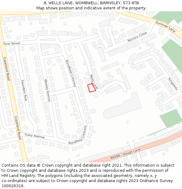 8, WELLS LANE, WOMBWELL, BARNSLEY, S73 8TB: Location map and indicative extent of plot