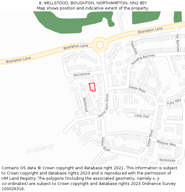 8, WELLSTOOD, BOUGHTON, NORTHAMPTON, NN2 8EY: Location map and indicative extent of plot