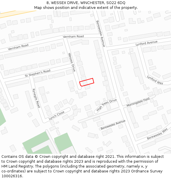 8, WESSEX DRIVE, WINCHESTER, SO22 6DQ: Location map and indicative extent of plot