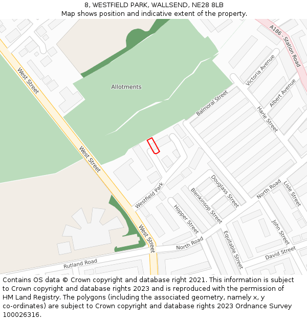 8, WESTFIELD PARK, WALLSEND, NE28 8LB: Location map and indicative extent of plot