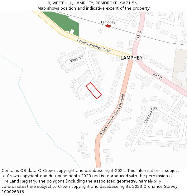 8, WESTHILL, LAMPHEY, PEMBROKE, SA71 5NL: Location map and indicative extent of plot