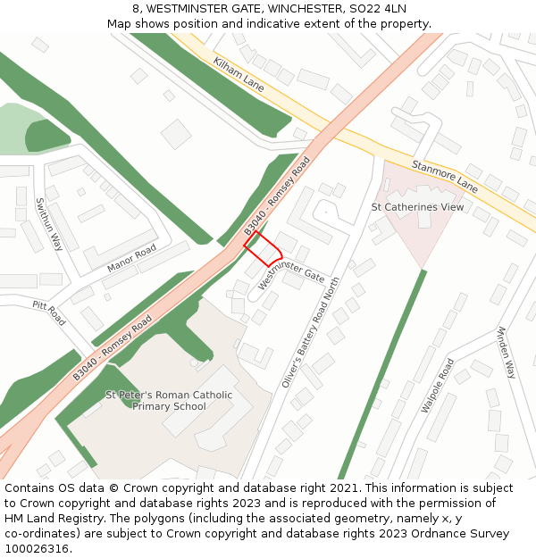 8, WESTMINSTER GATE, WINCHESTER, SO22 4LN: Location map and indicative extent of plot