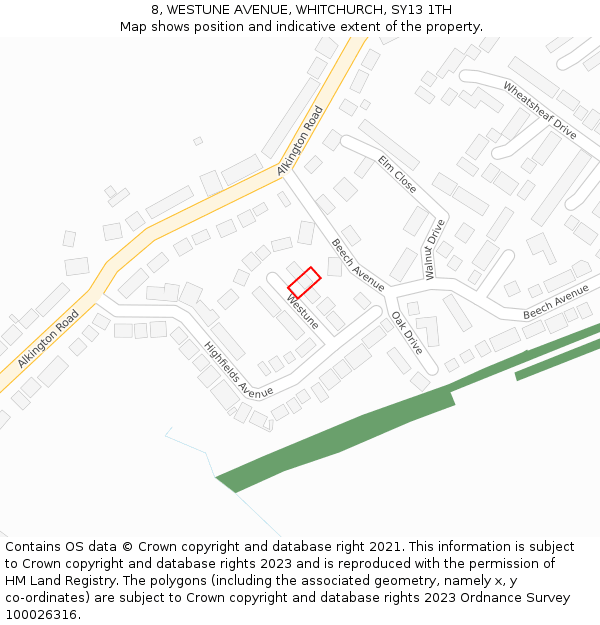 8, WESTUNE AVENUE, WHITCHURCH, SY13 1TH: Location map and indicative extent of plot