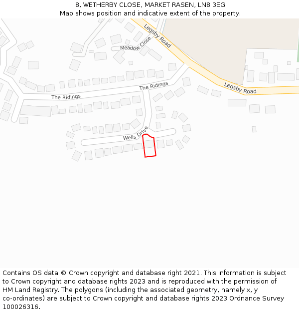 8, WETHERBY CLOSE, MARKET RASEN, LN8 3EG: Location map and indicative extent of plot