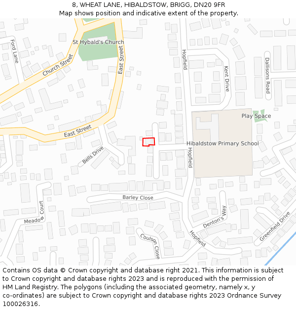 8, WHEAT LANE, HIBALDSTOW, BRIGG, DN20 9FR: Location map and indicative extent of plot