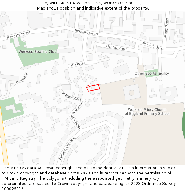 8, WILLIAM STRAW GARDENS, WORKSOP, S80 1HJ: Location map and indicative extent of plot