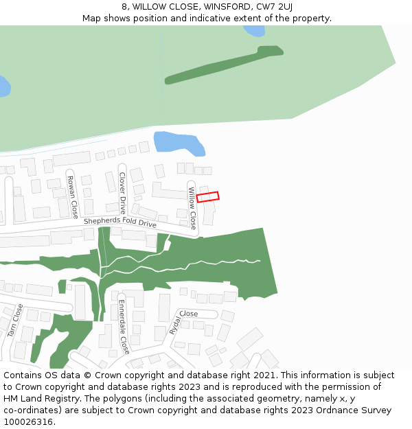 8, WILLOW CLOSE, WINSFORD, CW7 2UJ: Location map and indicative extent of plot