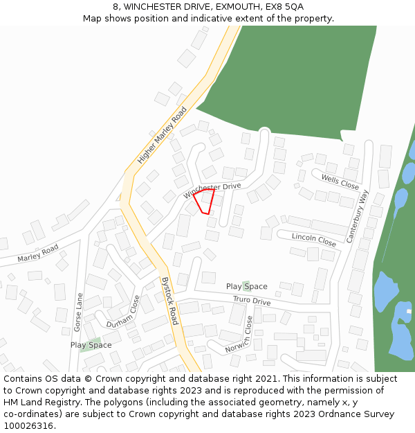 8, WINCHESTER DRIVE, EXMOUTH, EX8 5QA: Location map and indicative extent of plot